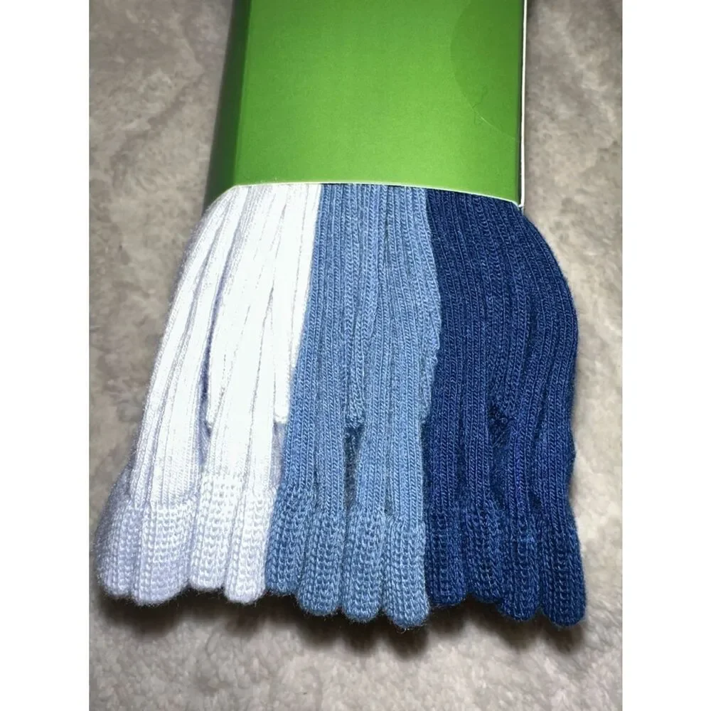 kate spade 6 pack Shades of Blue Solid Ribbed Cotton Blend Crew Dress Socks
